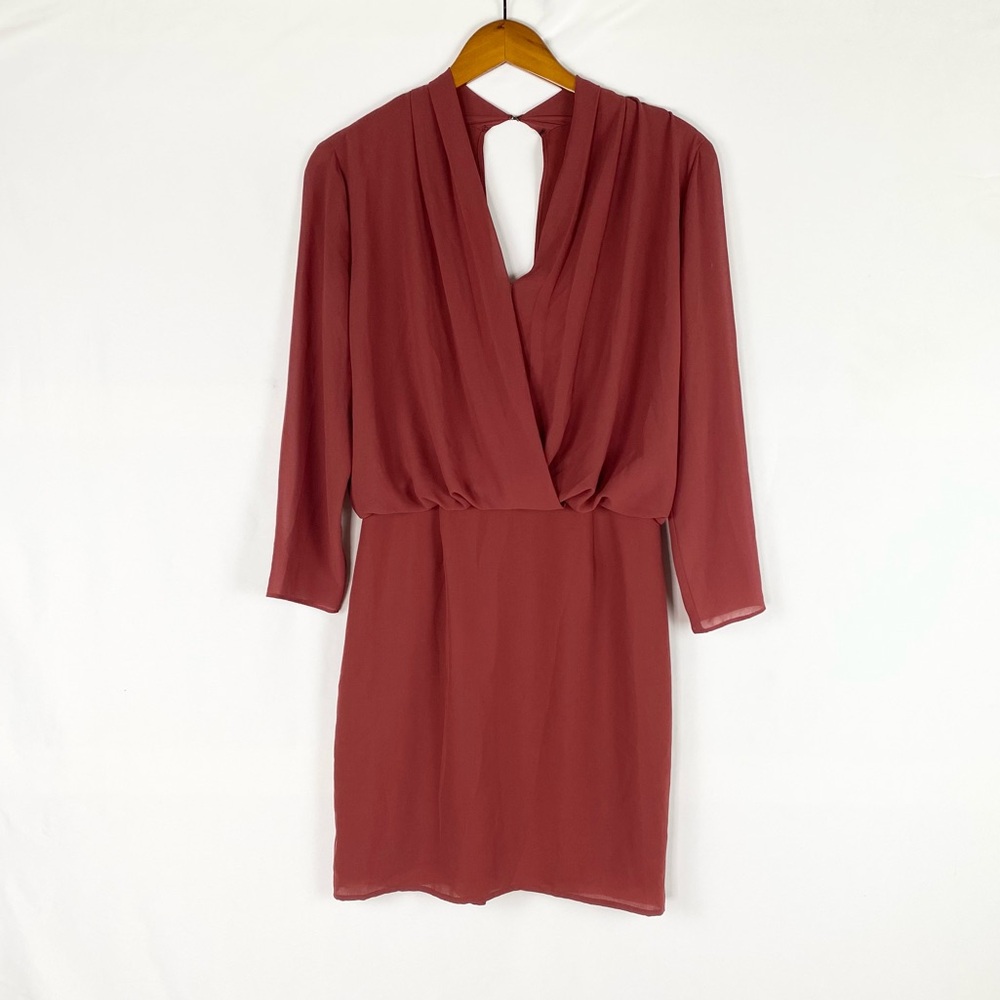 NEW Reiss‎ V Neck Drape Midi Dress Long Sleev Burgundy Size 4 Work Office